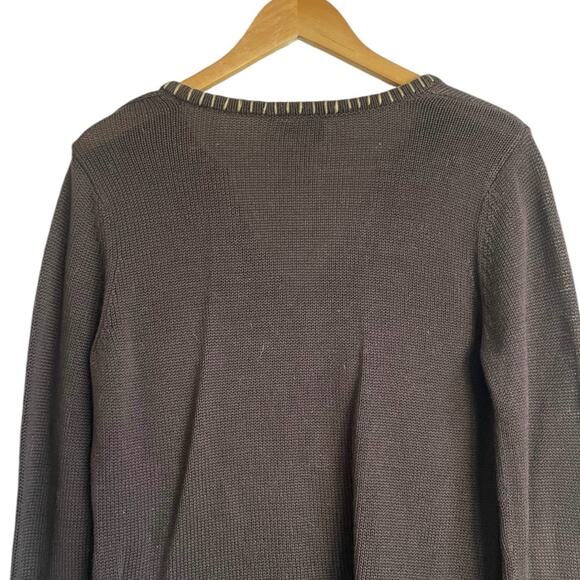 Neimen Marcus Women Tunic Sweater L Brown Embroider Trim Boho Retro Hippie Beach - Picture 5 of 11